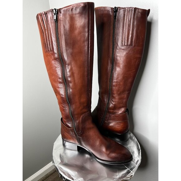 Aldo Brown Leather Knee-Length Riding Boots With Side Zipper Size 6 - Picture 13 of 16